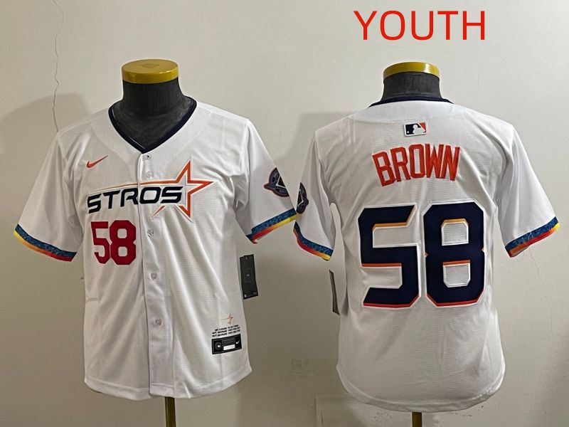 Youth Houston Astros #58 Brown White Fourth generation Joint Name 2025 Nike MLB Jersey style 5->youth mlb jersey->Youth Jersey